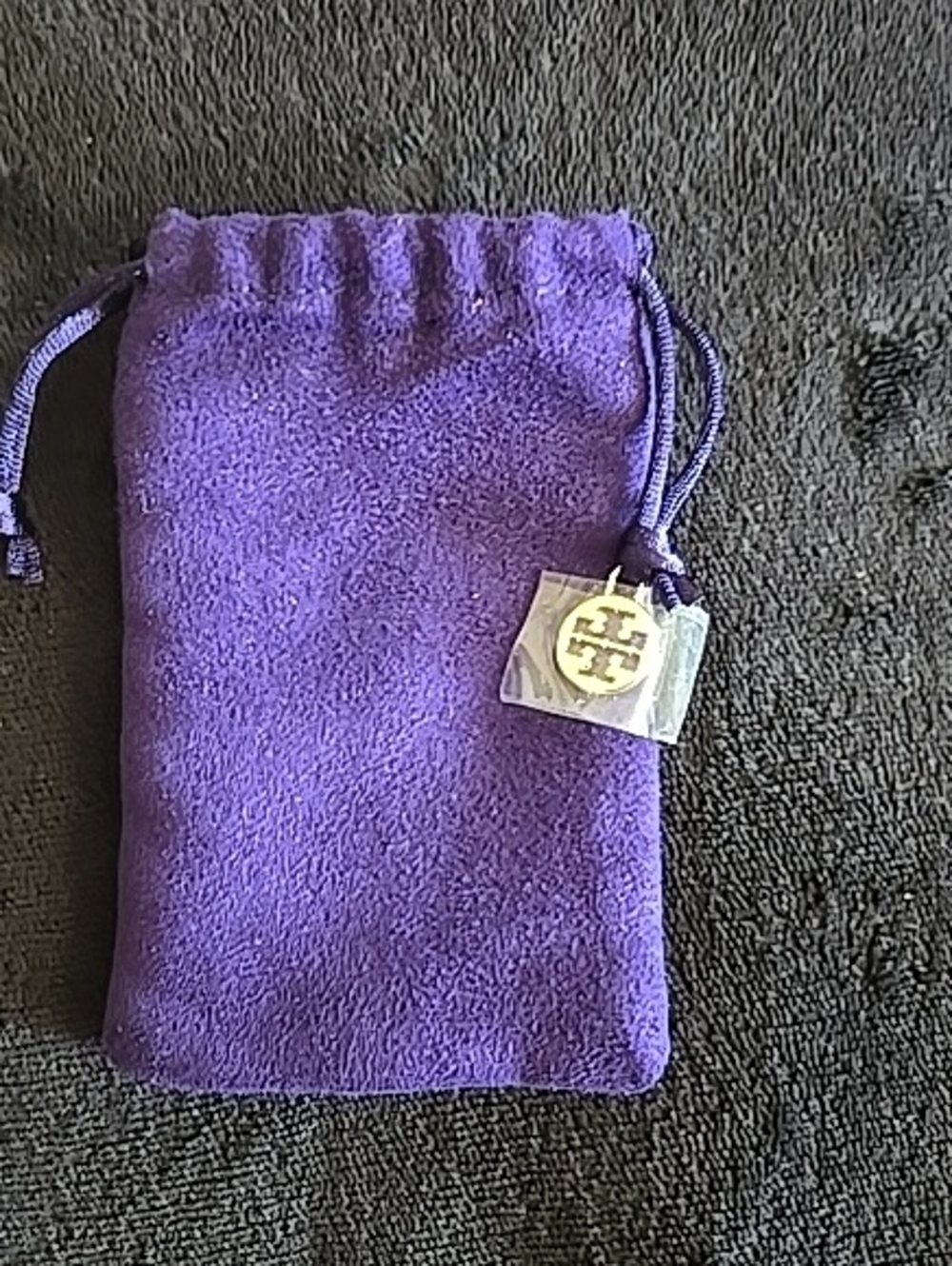 Tory Burch Gold Logo Drop Earrings with Black and White Striped Spheres - Picture 2 of 2